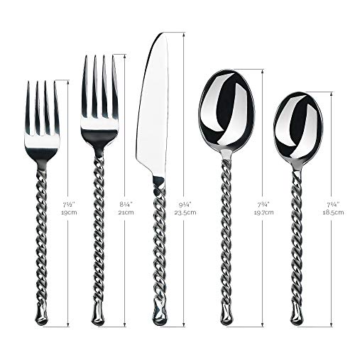 Gourmet Settings - 20-Piece Silverware Set - Silver Tear Collection - Polished Stainless Steel Flatware Sets - Service for 4 - Kitchen Cutlery Utensil Knife/Fork/Spoons - Dishwasher Safe - Image 4