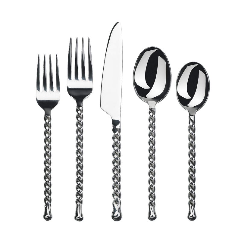 Gourmet Settings - 20-Piece Silverware Set - Silver Tear Collection - Polished Stainless Steel Flatware Sets - Service for 4 - Kitchen Cutlery Utensil Knife/Fork/Spoons - Dishwasher Safe - Image 3