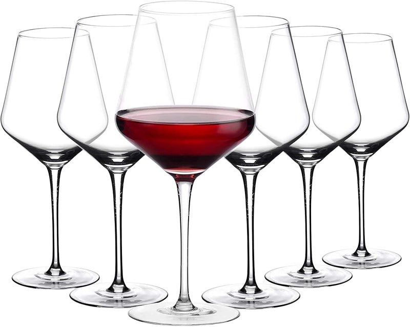 BRUSHFINCH Red Wine Glasses Set of 6 360 MLCrystal Glass Long Stemmed Glassware for Great Tasting Wine Perfect for Home Restaurants and Parties Dishwasher and Microwave SafePack of 6 Clear - Image 1