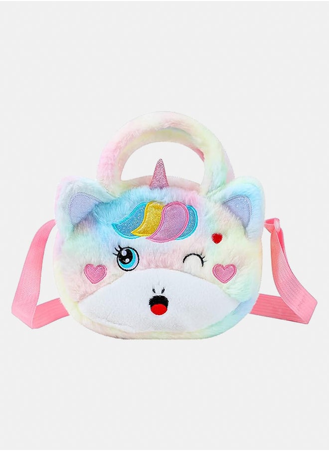 Generic Kids Crossbody Purse Girls Rainbow Unicorn Soft Plush Handbag Envelope Tie Dye Bag Adjustable Shoulder Strap  - Image 1