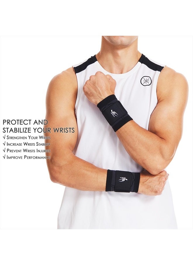 HiRui Wrist Brace/Wraps Wrist Compression Strap and Support for Work Fitness Weightlifting Sprains Tendonitis, Carpal Tunnel Arthritis, Pain Relief, Adjustable Wristbands 2 PACK (Black, M)  - Image 2