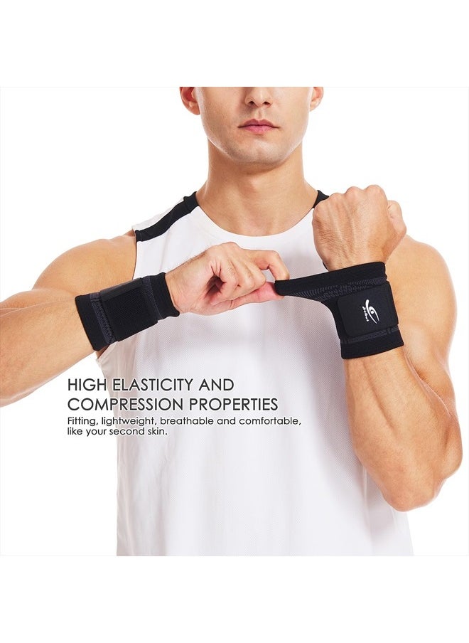 HiRui Wrist Brace/Wraps Wrist Compression Strap and Support for Work Fitness Weightlifting Sprains Tendonitis, Carpal Tunnel Arthritis, Pain Relief, Adjustable Wristbands 2 PACK (Black, M)  - Image 4