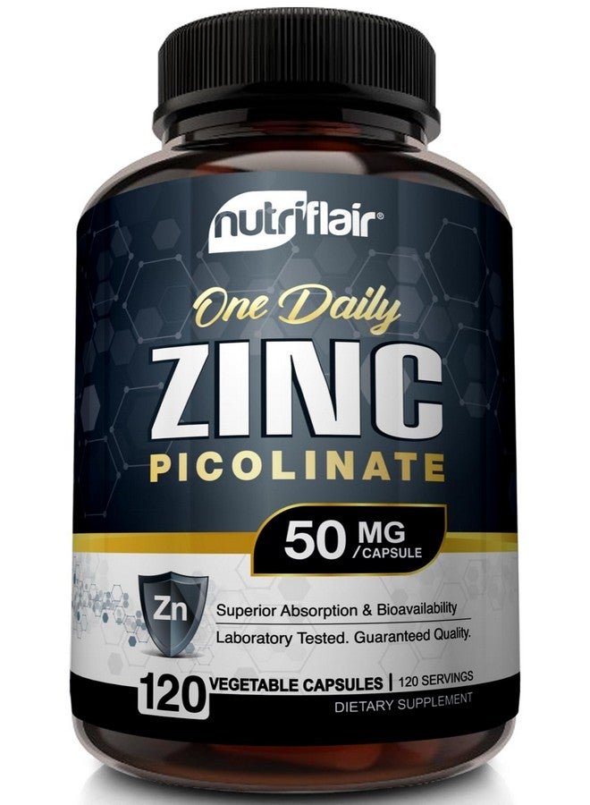 NutriFlair Zinc Picolinate 50mg, 120 Capsules - Maximum Absorption Zinc Supplement Pills - Immune System Booster, Immunity Defense, Powerful Non-GMO Antioxidant - Compare to gluconate, Citrate, Oxide - Image 1