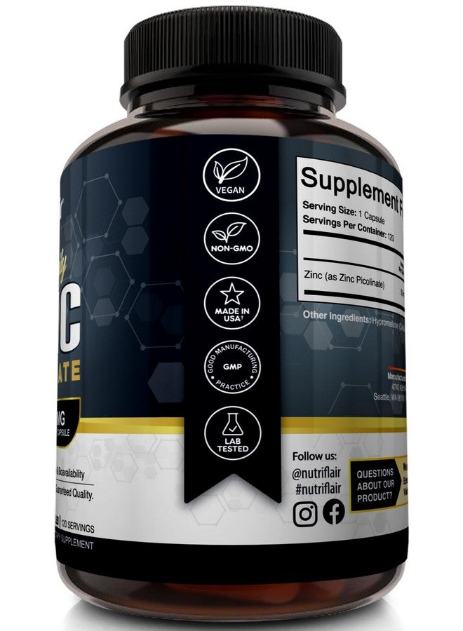 NutriFlair Zinc Picolinate 50mg, 120 Capsules - Maximum Absorption Zinc Supplement Pills - Immune System Booster, Immunity Defense, Powerful Non-GMO Antioxidant - Compare to gluconate, Citrate, Oxide - Image 4