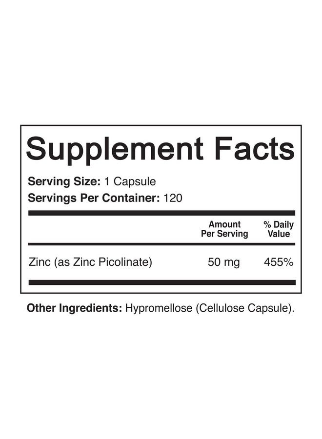 NutriFlair Zinc Picolinate 50mg, 120 Capsules - Maximum Absorption Zinc Supplement Pills - Immune System Booster, Immunity Defense, Powerful Non-GMO Antioxidant - Compare to gluconate, Citrate, Oxide - Image 2