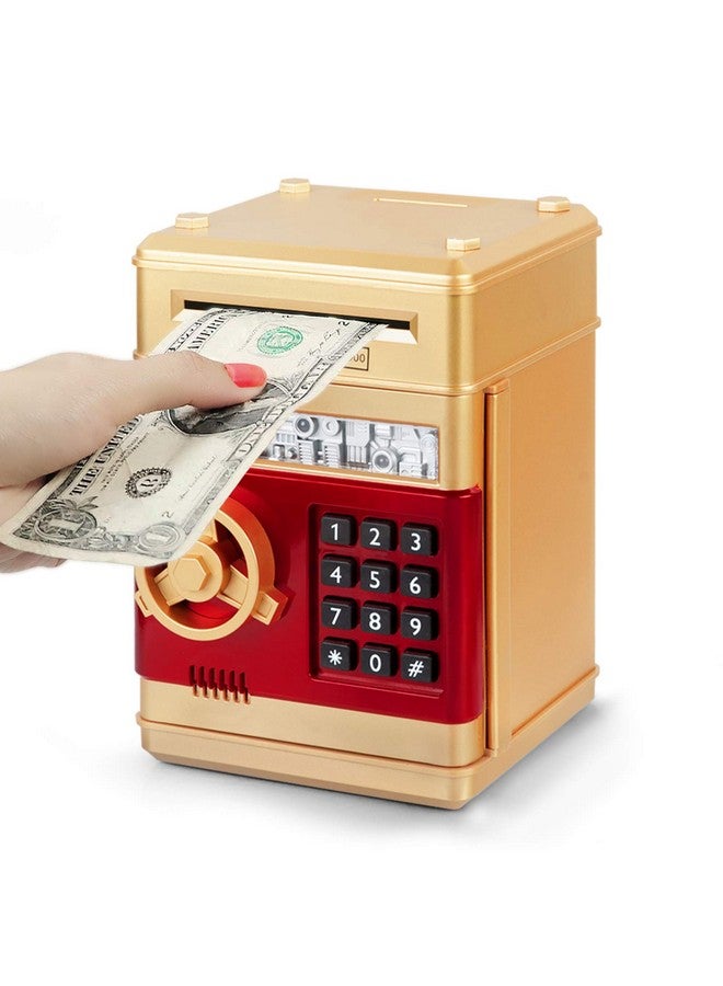 Refasy Money Bank for Kids Age 3 4 5+, Electronic Piggy Bank Money Coin Safe ATM Bank Money Safe for 3-12 Year Old Boys Girls Toys Gifts, Mini ATM Kid Bank Password Money Saving Box Coin Can (Gold) - Image 1