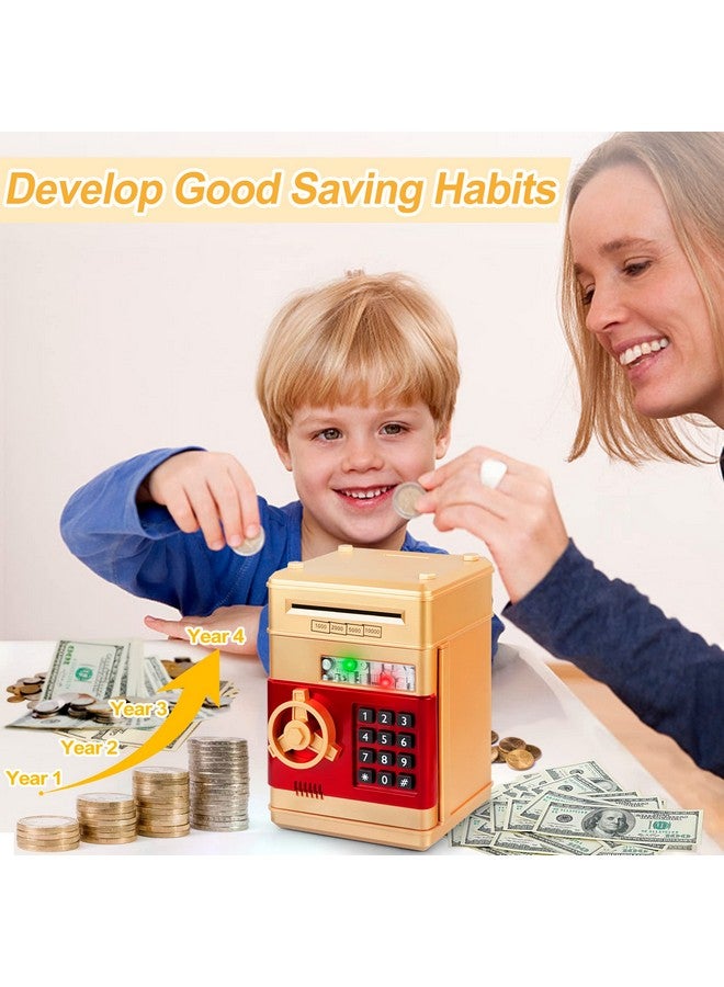 Refasy Money Bank for Kids Age 3 4 5+, Electronic Piggy Bank Money Coin Safe ATM Bank Money Safe for 3-12 Year Old Boys Girls Toys Gifts, Mini ATM Kid Bank Password Money Saving Box Coin Can (Gold) - Image 2
