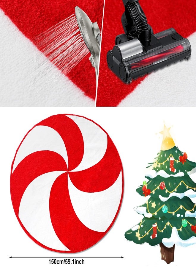 Drydiet 5Ft Round Christmas Rug Large Candy Cane Red and White Holiday Area Rug Peppermint Washable Non-Slip Christmas Tree Mat for Living Room Bedroom Entryway Indoor Outdoor Holiday Home Decor - Image 2