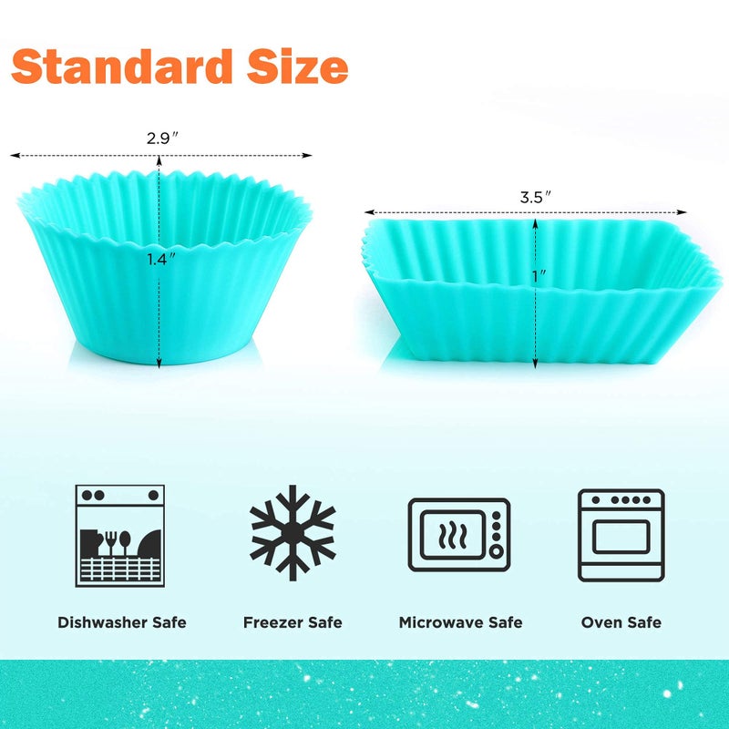 IPOW 24 Pack Silicone Cupcake Baking Cups Reusable Food-Grade BPA Free Non-Stick Muffin Liners Molds Sets, 2 Shapes Round Rectangle - Image 4