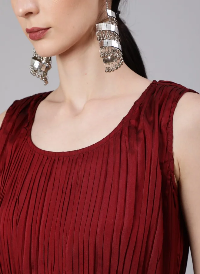 أيه كيه إس Maroon Sleeveless Fit & Flare Maxi Dress for Women