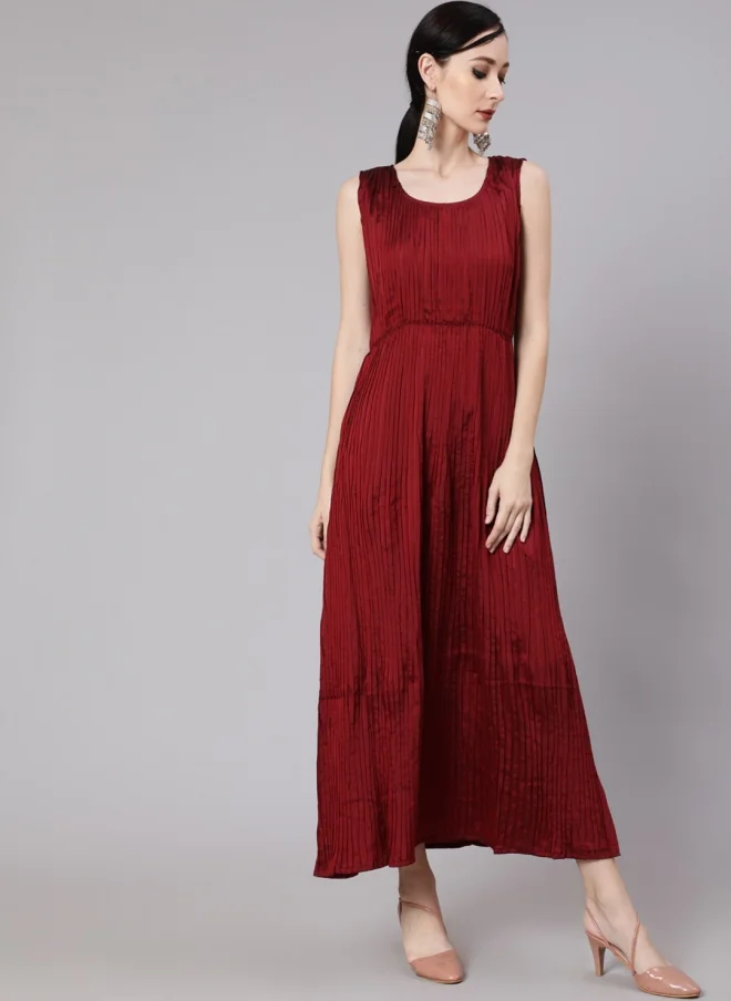 أيه كيه إس Maroon Sleeveless Fit & Flare Maxi Dress for Women
