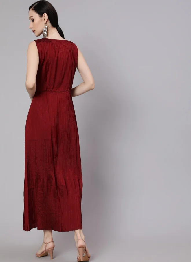 أيه كيه إس Maroon Sleeveless Fit & Flare Maxi Dress for Women