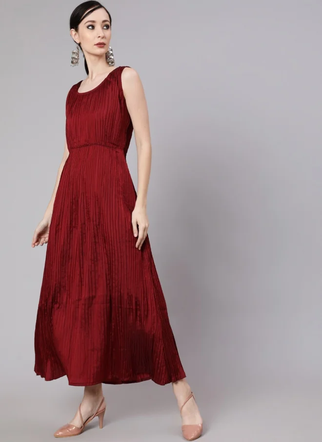 أيه كيه إس Maroon Sleeveless Fit & Flare Maxi Dress for Women