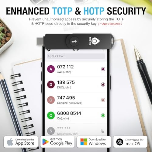 THETIS جهاز مفتاح الأمان Thetis Pro-C FIDO2 مع USB C و NFC، تطبيق مصادق TOTP/HOTP، مصادقة ثنائية العامل FIDO 2.0 2FA MFA، يعمل مع Windows/macOS/Linux/Gmail/Facebook/Dropbox/GitHub - Image 4