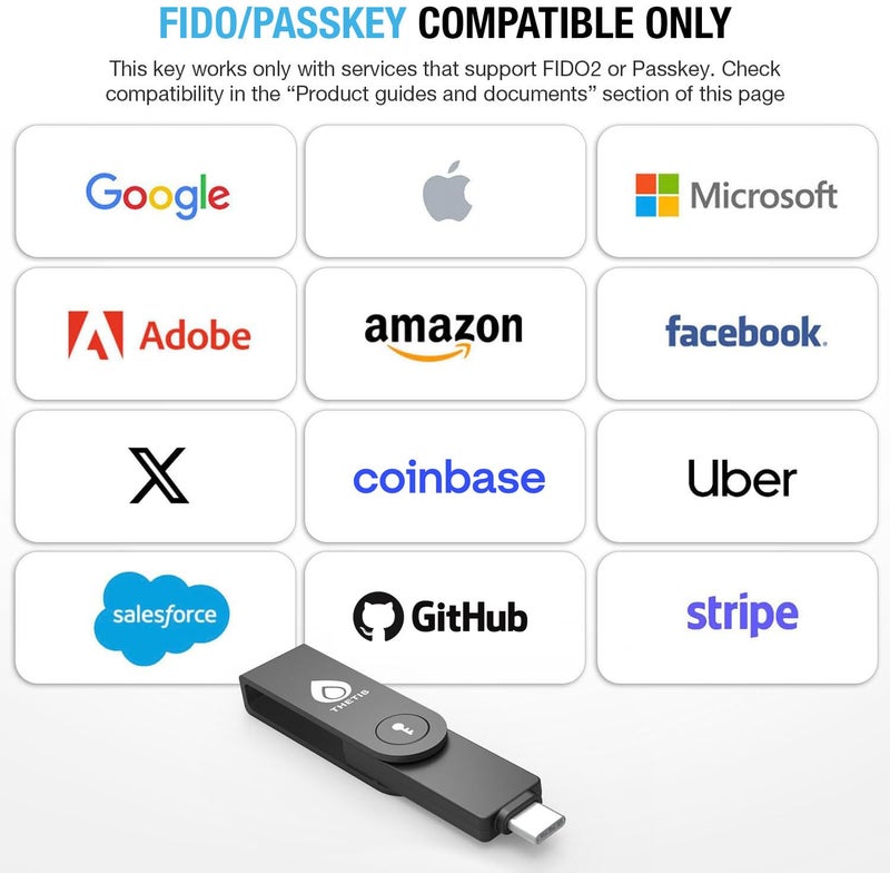 THETIS جهاز مفتاح الأمان Thetis Pro-C FIDO2 مع USB C و NFC، تطبيق مصادق TOTP/HOTP، مصادقة ثنائية العامل FIDO 2.0 2FA MFA، يعمل مع Windows/macOS/Linux/Gmail/Facebook/Dropbox/GitHub - Image 3