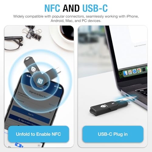THETIS جهاز مفتاح الأمان Thetis Pro-C FIDO2 مع USB C و NFC، تطبيق مصادق TOTP/HOTP، مصادقة ثنائية العامل FIDO 2.0 2FA MFA، يعمل مع Windows/macOS/Linux/Gmail/Facebook/Dropbox/GitHub - Image 5