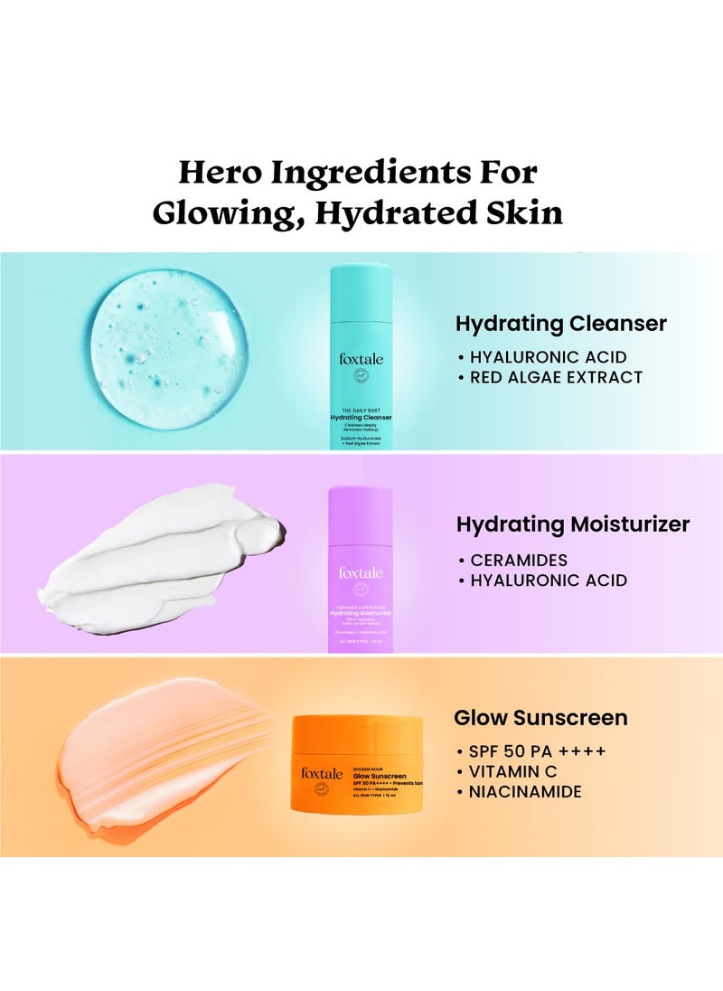 foxtale Foxtale Dewy Morning Travel Kit Hydrating Face Wash 24Hr Moisturizer SPF 50 Sunscreen 100 Glow 24Hr Hydration Zero White Cast With Hyaluronic Acid Ceramides Vitamin C Travel Pouch Included Pack of 3 Travel Friendly Pocket Friendly Gift for Birthday and Anniversary  - Image 5