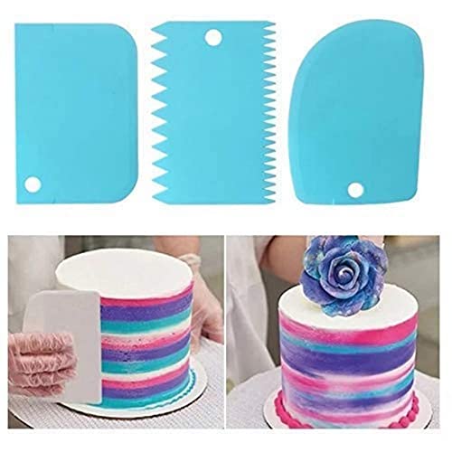 Black Olive Multicolor 3 Pcs Cake Scraper- Set Plastic Dough Bench Scraper Cake Cutter, Chopper, Smoother Icing Fondant Cake Decorating Pastry Baking Tool - Image 4
