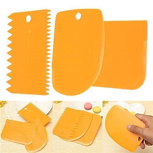 Black Olive Multicolor 3 Pcs Cake Scraper- Set Plastic Dough Bench Scraper Cake Cutter, Chopper, Smoother Icing Fondant Cake Decorating Pastry Baking Tool - Image 5