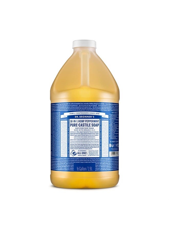 Dr. Bronner's Pure-Castile Liquid Soap (Peppermint, 64 ounce) - Made with Organic Oils, 18-in-1 Uses: Face, Body, Hair, Laundry, Pets and Dishes, Concentrated, Vegan, Non-GMO - Image 1