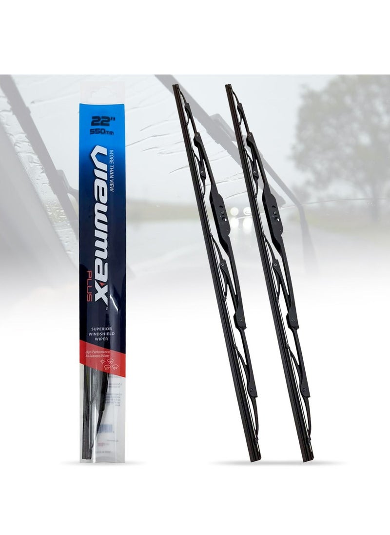 Viewmax VIEW MAX Windshield Car Wiper Blades, Powerful Performance Conventional Wiper Blades - 2 Pcs - (22" 550mm)  - Image 1