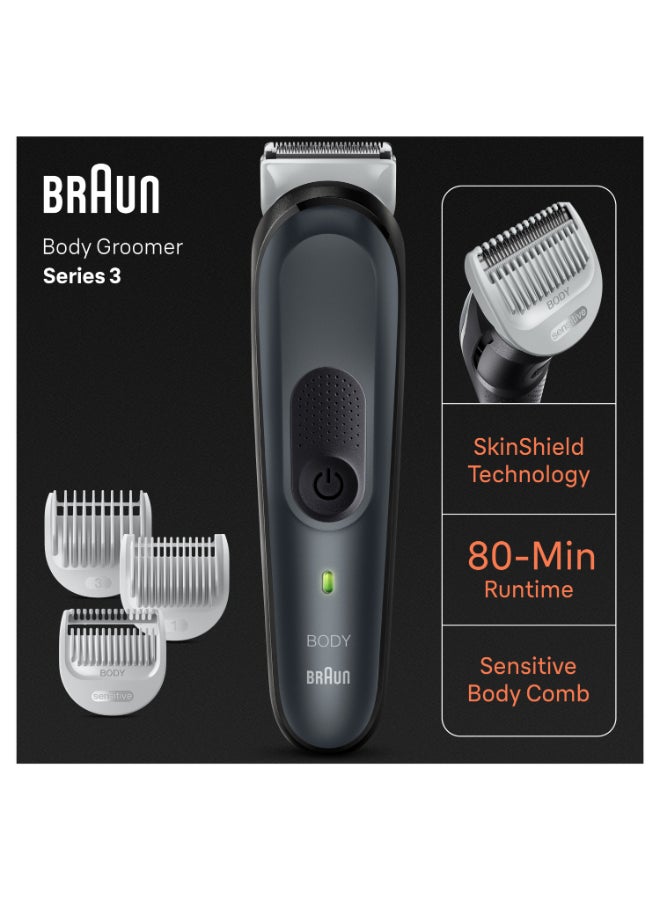 BRAUN Body Groomer 3 For Men, Bg3340, Manscaping Tool, Skinshield Technology, Sensitive Comb, Lifetime Sharp Metal Blade, Body Groomer For Men, Gray/Black Multicolor - Image 3