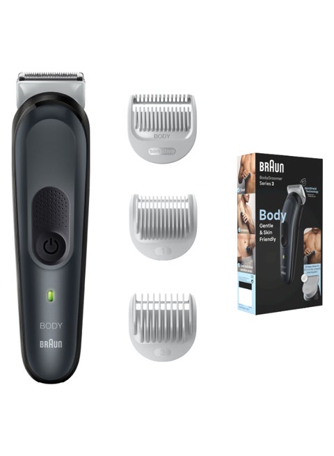 Body Groomer 3 For Men, Bg3340, Manscaping Tool, Skinshield Technology, Sensitive Comb, Lifetime Sharp Metal Blade, Body Groomer For Men, Gray/Black Multicolor