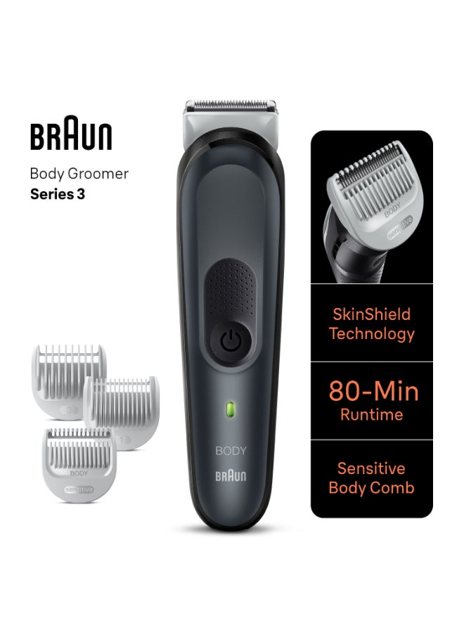 BRAUN Body Groomer 3 For Men, Bg3340, Manscaping Tool, Skinshield Technology, Sensitive Comb, Lifetime Sharp Metal Blade, Body Groomer For Men, Gray/Black Multicolor - Image 4
