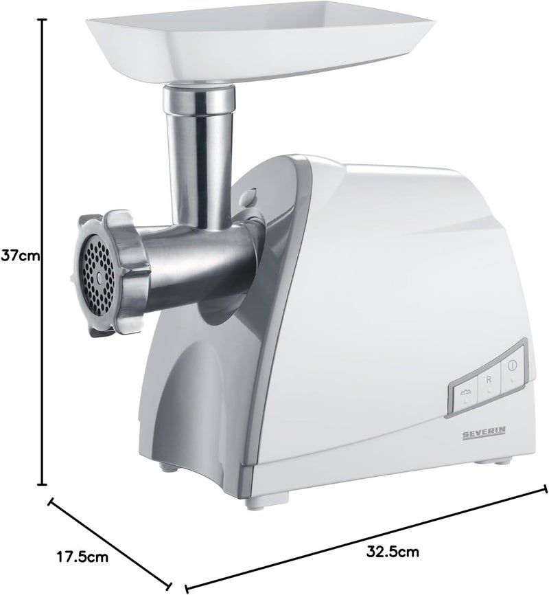 Severin FW 3882 Meat Grinder Mincer – 600W | Stainless Steel Blades | Sausage & Dough Attachments | Easy-to-Clean | Reverse Function | White/Silver Finish - Image 2