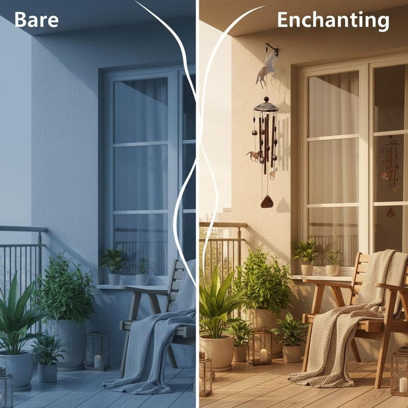 جرس رياح حصان بمظهر نحاسي أحمر عام، أجراس رياح معدنية موسيقية، تصميم يدوي الصنع، 11.8 × 4.7 × 2 بوصة / 30 × 12 × 5 سم - Image 1