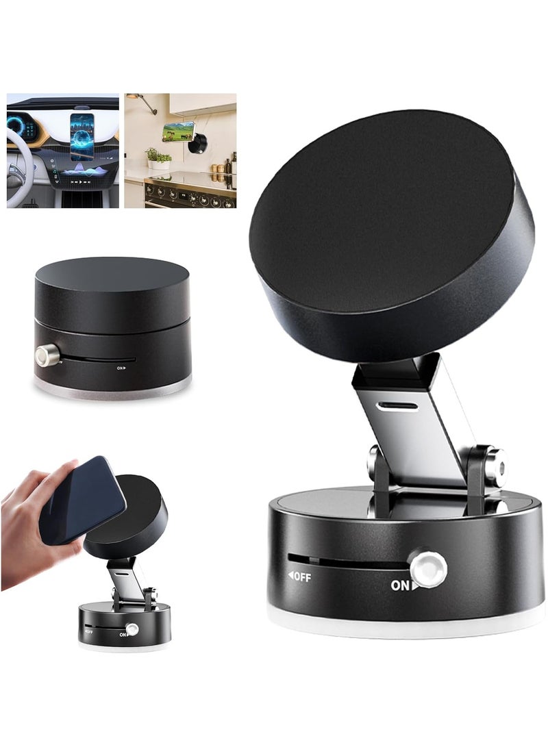 Vacuum Magnetic Phone Holder Updated Suction Cup Phone Mount Foldable Multi-Scenario Application 360° Adjustable Magnetic Phone Holder for Gym/Kitchen/Bathroom/Car/Desktop(Black)  - Image 1