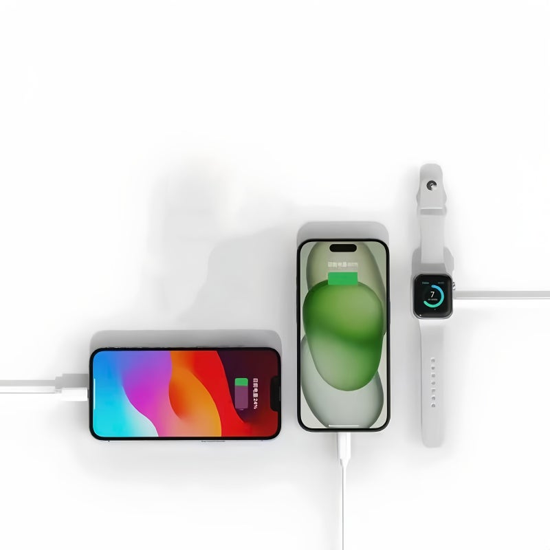 كابل شحن أبيض من نوع USB A 3 × 1 لساعات Apple Watch وأجهزة iPhone وSamsung وأندرويد - Image 1