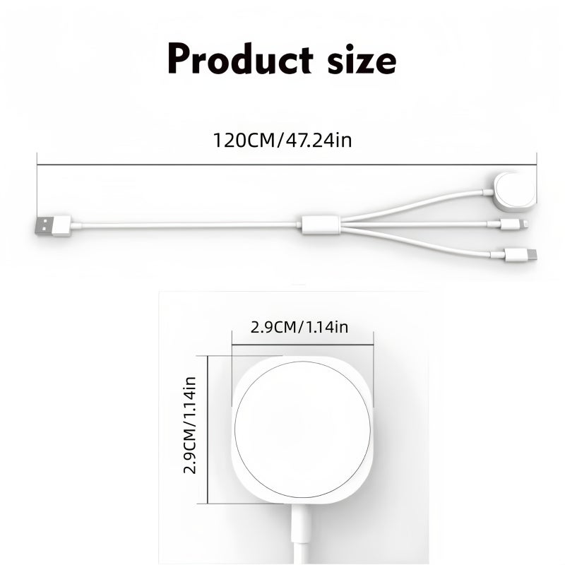 كابل شحن أبيض من نوع USB A 3 × 1 لساعات Apple Watch وأجهزة iPhone وSamsung وأندرويد - Image 3
