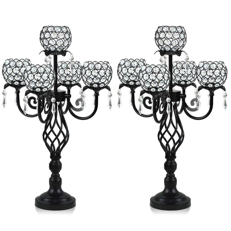 Kehail 5-Arm Crystal Candelabra Centerpiece 23.2" Tall - Elegant Candle Holder Stand with Crystal Bowl, Chic Table Decor for Weddings, Parties, Anniversary & Home Decoration (2, Black) - Image 1