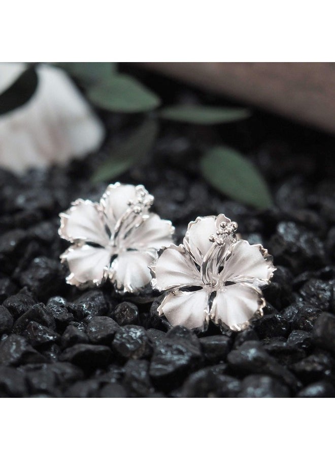 Hawaiian Silver Jewelry - Sterling Silver 5 8 Inch Hibiscus Stud Earrings - Image 1