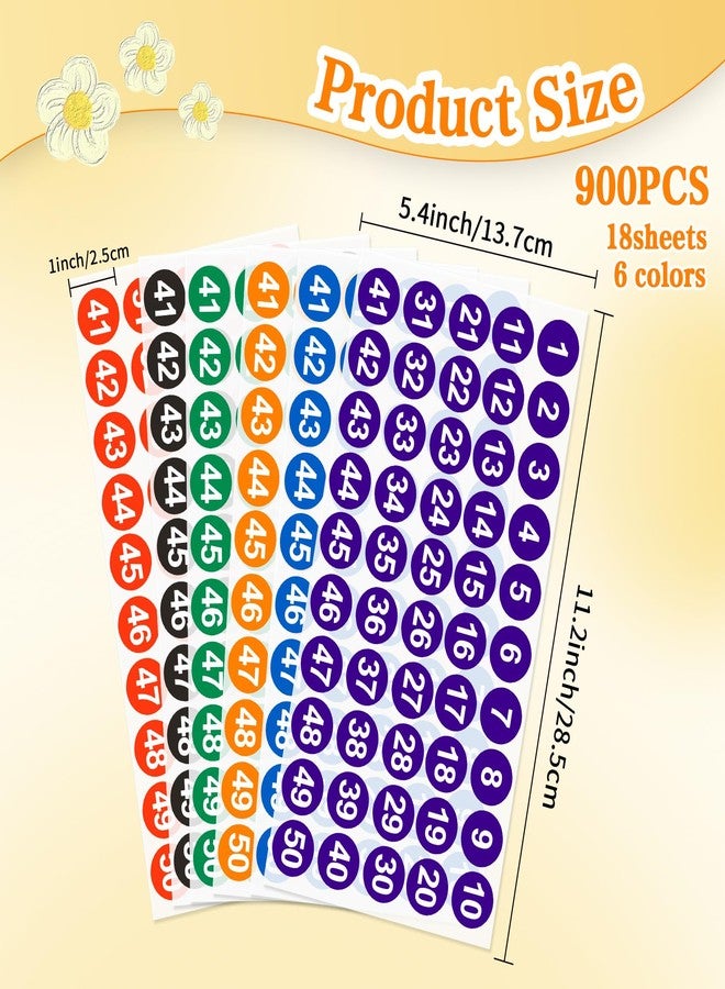 Linsuminn Consecutive Number Stickers, 900 PCS Number Stickers 1 to 50, 18 Sheets 1 Inch Vinyl Round Number Labels Circle Decals for Office School Teacher Classroom Inventory Storage Supplies Multicolor - Image 2
