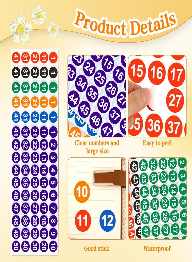 Linsuminn Consecutive Number Stickers, 900 PCS Number Stickers 1 to 50, 18 Sheets 1 Inch Vinyl Round Number Labels Circle Decals for Office School Teacher Classroom Inventory Storage Supplies Multicolor - Image 3
