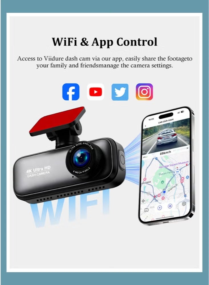 V26 4K Dual Dash Cam with 1080P Rear Camera | 24/7 Parking Mode (ACC Hardwire Kit Support) | Built-in WiFi u0026 GPS, G-Sensor, Loop Recording, Superior Night Vision u0026 170° Wide Angle | Includes 64GB Card u0026 External GPS Module for Collision Evidence - Image 4