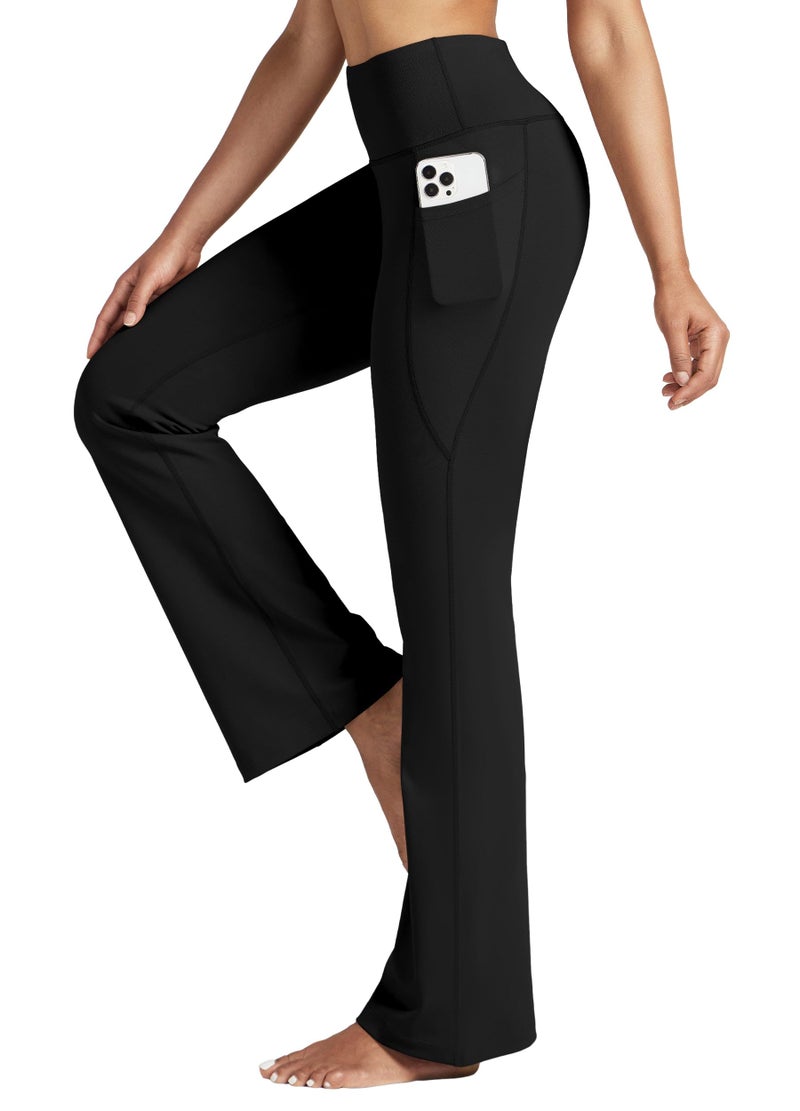 Willit Women's Yoga Pants Flare Leggings Bootcut High Waist Tummy Control Workout Pants with Pockets 31" Black L - Image 1