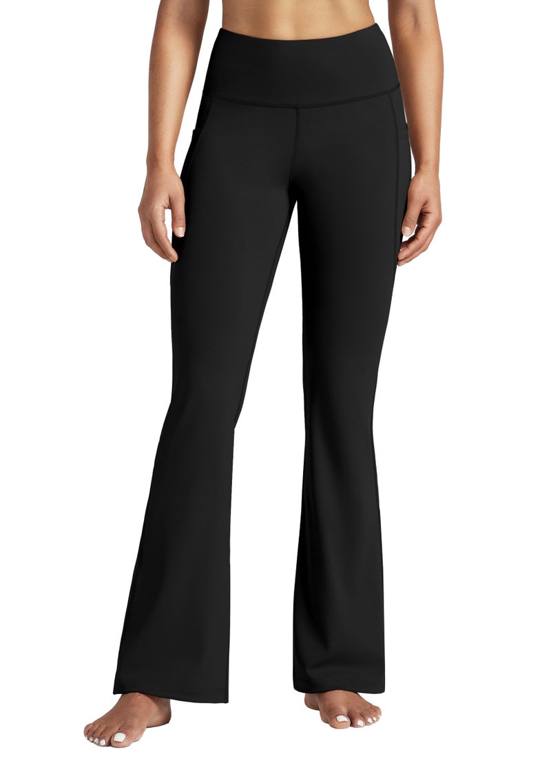 Willit Women's Yoga Pants Flare Leggings Bootcut High Waist Tummy Control Workout Pants with Pockets 31" Black L - Image 3