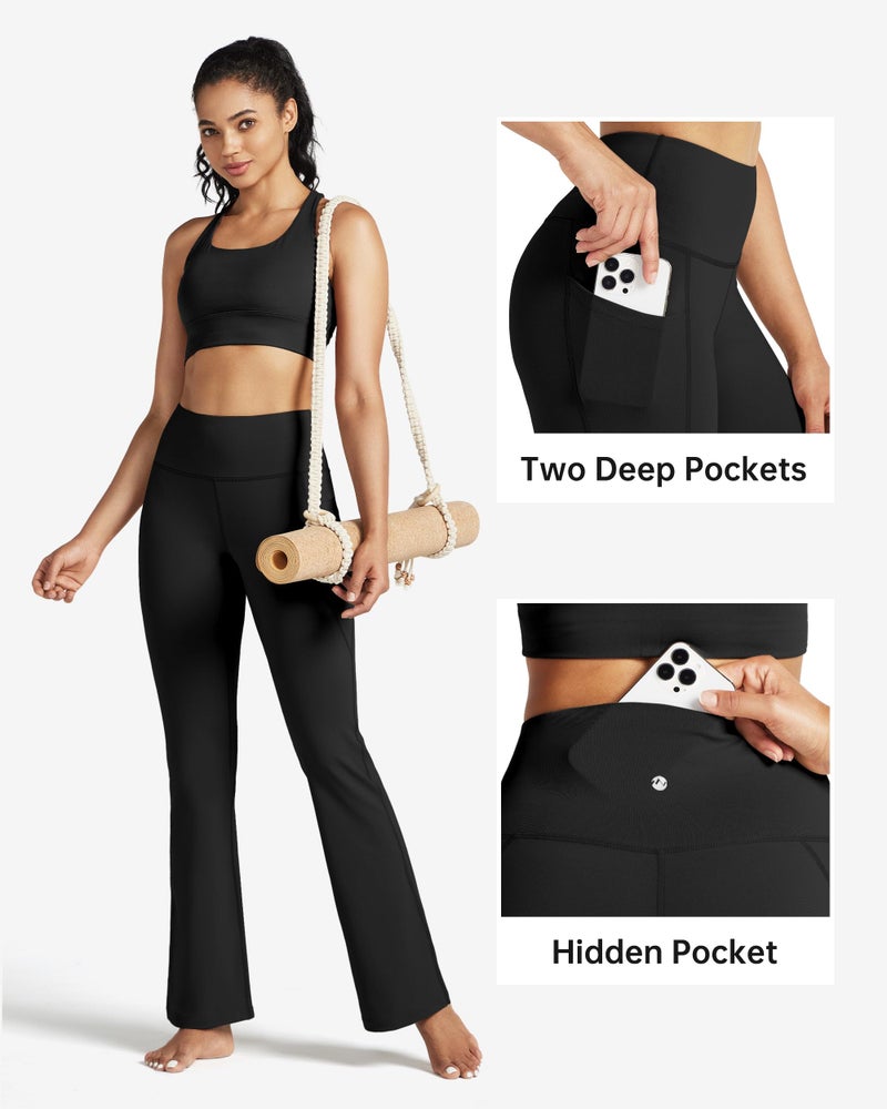 Willit Women's Yoga Pants Flare Leggings Bootcut High Waist Tummy Control Workout Pants with Pockets 31" Black L - Image 5