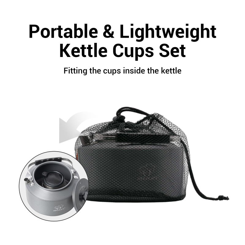 Bulin Camping Kettle, 2.2L Large Portable Stovetop Tea Kettle Fast Heating Boiling Hot Water for Open Fire Lightweight Coffee Pot with 2 Camping Cups & Lids for Outdoor Hiking Picnic Travel - Image 4