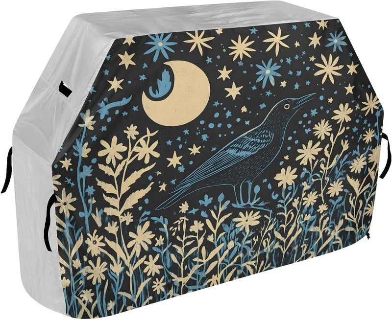 senya Premium Grill Cover Waterproof Linocut Illustration of A Blackbird Flowers A Moon Barbecue Cover Fade Resistant BBQ Cover Heavy Duty Fits Grill Widths Up to 25 in - Image 2