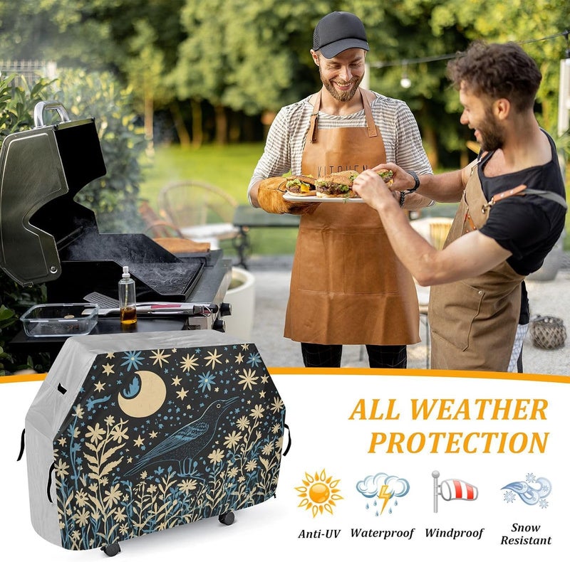 senya Premium Grill Cover Waterproof Linocut Illustration of A Blackbird Flowers A Moon Barbecue Cover Fade Resistant BBQ Cover Heavy Duty Fits Grill Widths Up to 25 in - Image 5