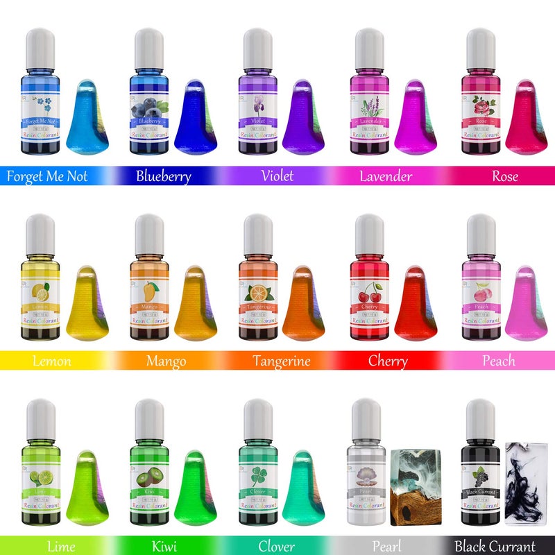 DecorRom Epoxy Resin Pigment - 15 Color Liquid Epoxy Resin Dye - Highly Concentrated Epoxy Resin Colorant for Resin Color Art, DIY Jewelry Making Supplies - AB Resin Coloring for Paint, Crafts - 10ml Each - Image 2