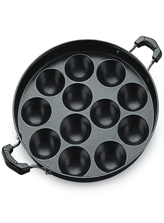 AESTROKE Non-Stick Appam Maker Pan with Lid, 12 Cavity, Double Handle, Black - Image 3