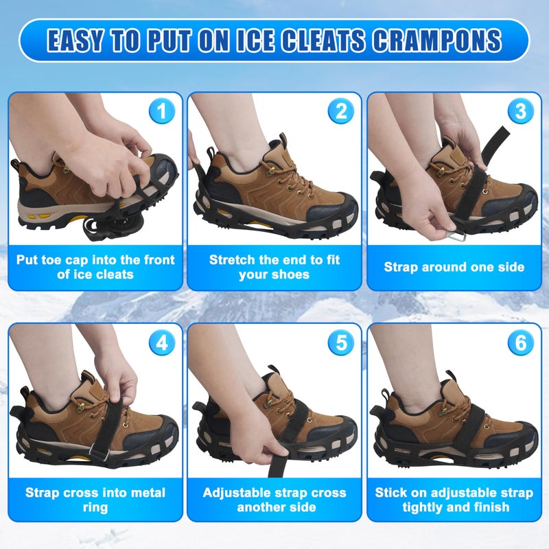 JOGFFDE Ice Cleats for Shoes and Boots,Crampons Snow Traction Cleats for Walking on Snow and Ice,Non-Slip Shoe Grippers Slip-on Overshoe Stretch Footwear for Winter Walking Hiking Fishing(L) - Image 5