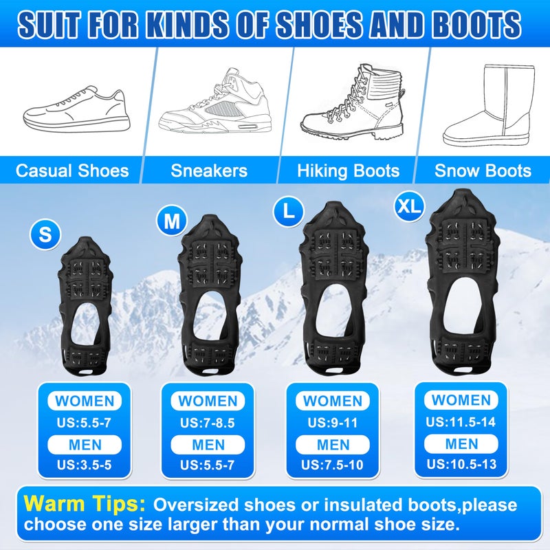 JOGFFDE Ice Cleats for Shoes and Boots,Crampons Snow Traction Cleats for Walking on Snow and Ice,Non-Slip Shoe Grippers Slip-on Overshoe Stretch Footwear for Winter Walking Hiking Fishing(L) - Image 3
