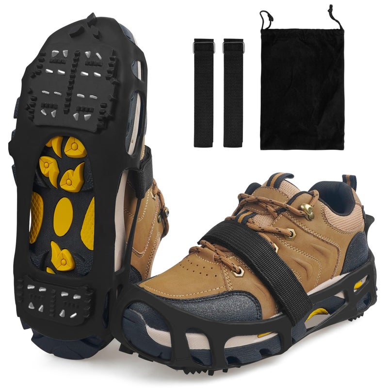 JOGFFDE Ice Cleats for Shoes and Boots,Crampons Snow Traction Cleats for Walking on Snow and Ice,Non-Slip Shoe Grippers Slip-on Overshoe Stretch Footwear for Winter Walking Hiking Fishing(L) - Image 1