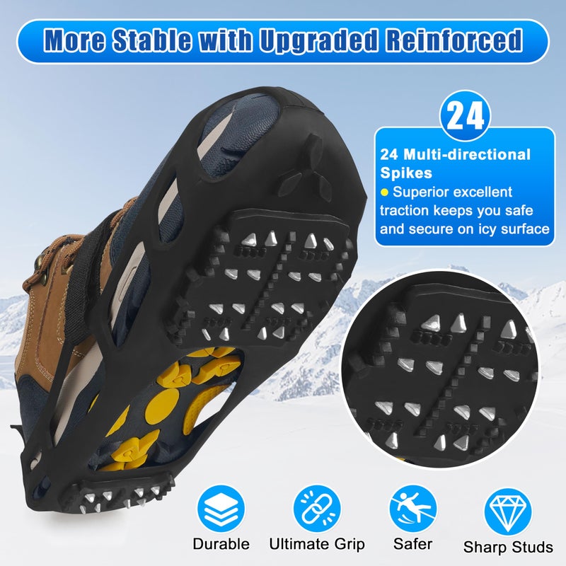 JOGFFDE Ice Cleats for Shoes and Boots,Crampons Snow Traction Cleats for Walking on Snow and Ice,Non-Slip Shoe Grippers Slip-on Overshoe Stretch Footwear for Winter Walking Hiking Fishing(L) - Image 2